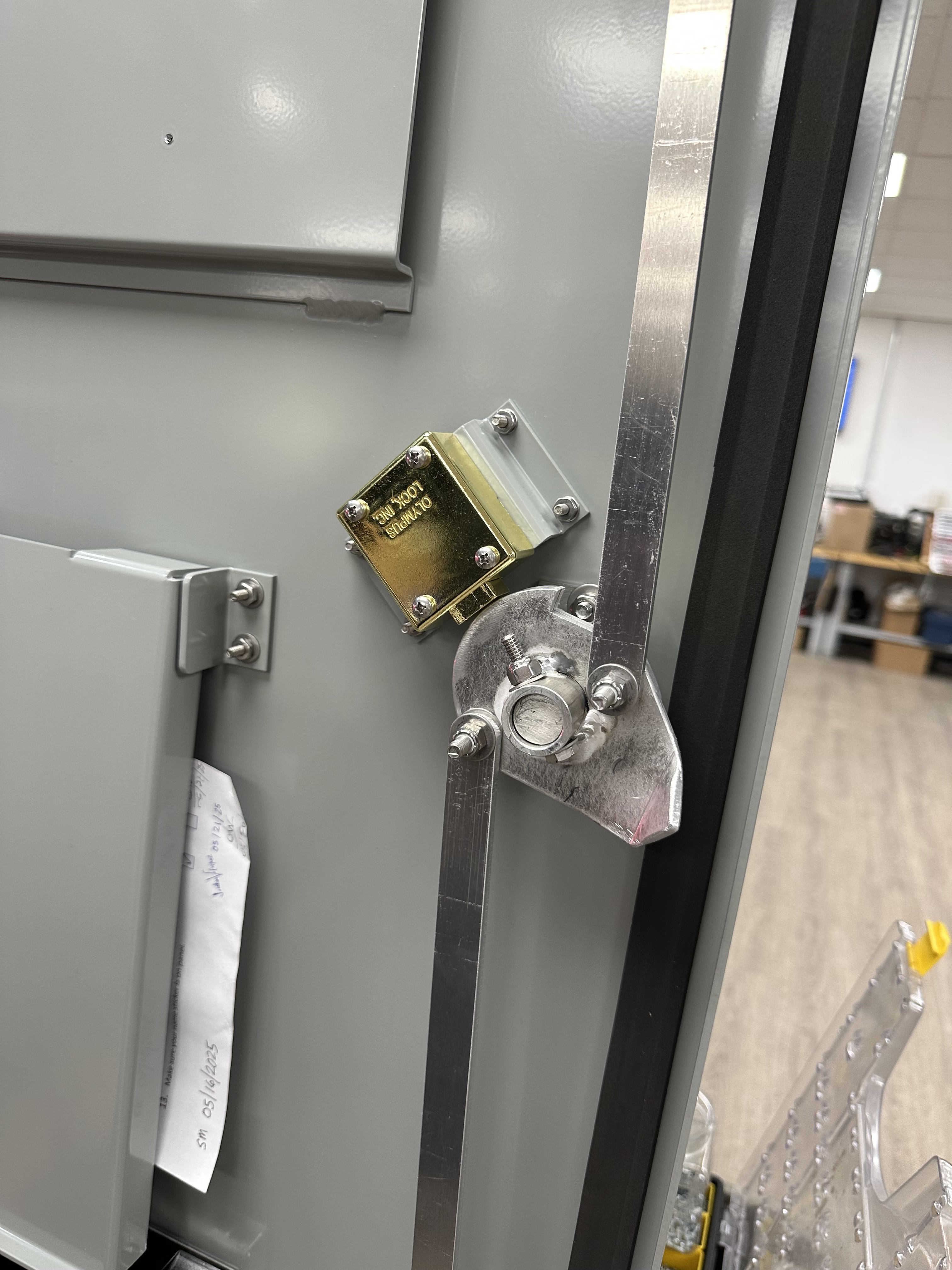 Cabinet lock installed on traffic control enclosure with keys